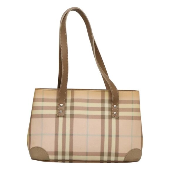 BURBERRY Nova Check Hand Bag PVC Beige Silver - Picture 2 of 16